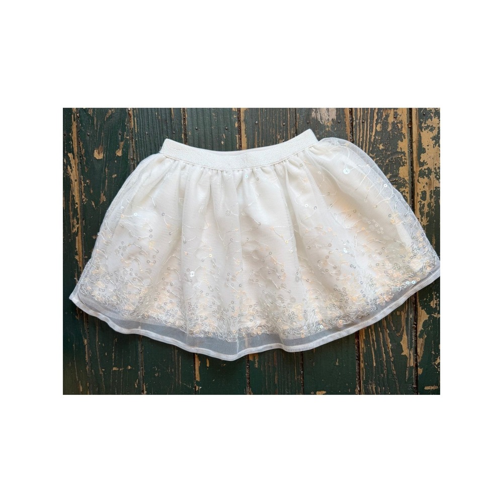 The Childrens Place Girls White Sequin Tulle Skirt Size XS 4 Tutu Party Dress Up